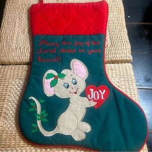 Vintage Christmas Festive Mouse Heart Stocking Cotton 17.5x12”